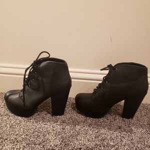 Black lace/tie up ankle boots/heels